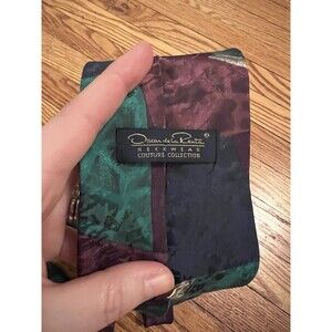 Vintage Oscar de la Renta Couture Collection Silk Tie Teal Burgundy Abstract 90s